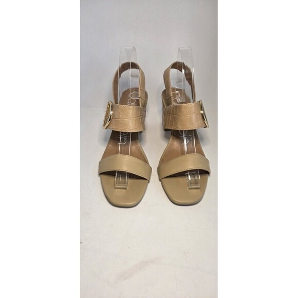 Calvin Klein women 8.5 Embossed Faux Leather Crocodile Biege Slip On Chunky Heel - Picture 3 of 9